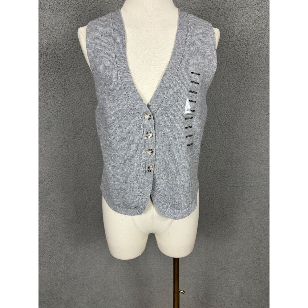 Ultra Flirt Juniors' V-Neck Button-Front Sweater Vest Size Medium Gray NWT's